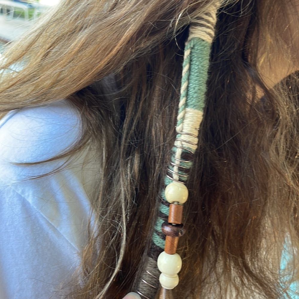 Gypsy Hair Dread Braid Earthy Tones Wood Natural Beads Brown Gold Beige Green - Picture 4 of 4